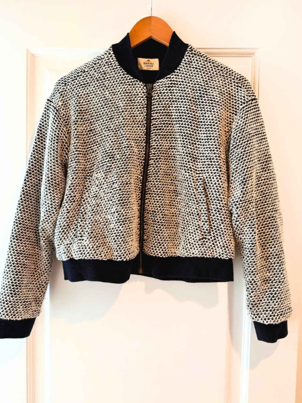 Marine Layer Birdseye Textured Knit Full Zip Bomber Jacket - Medium
